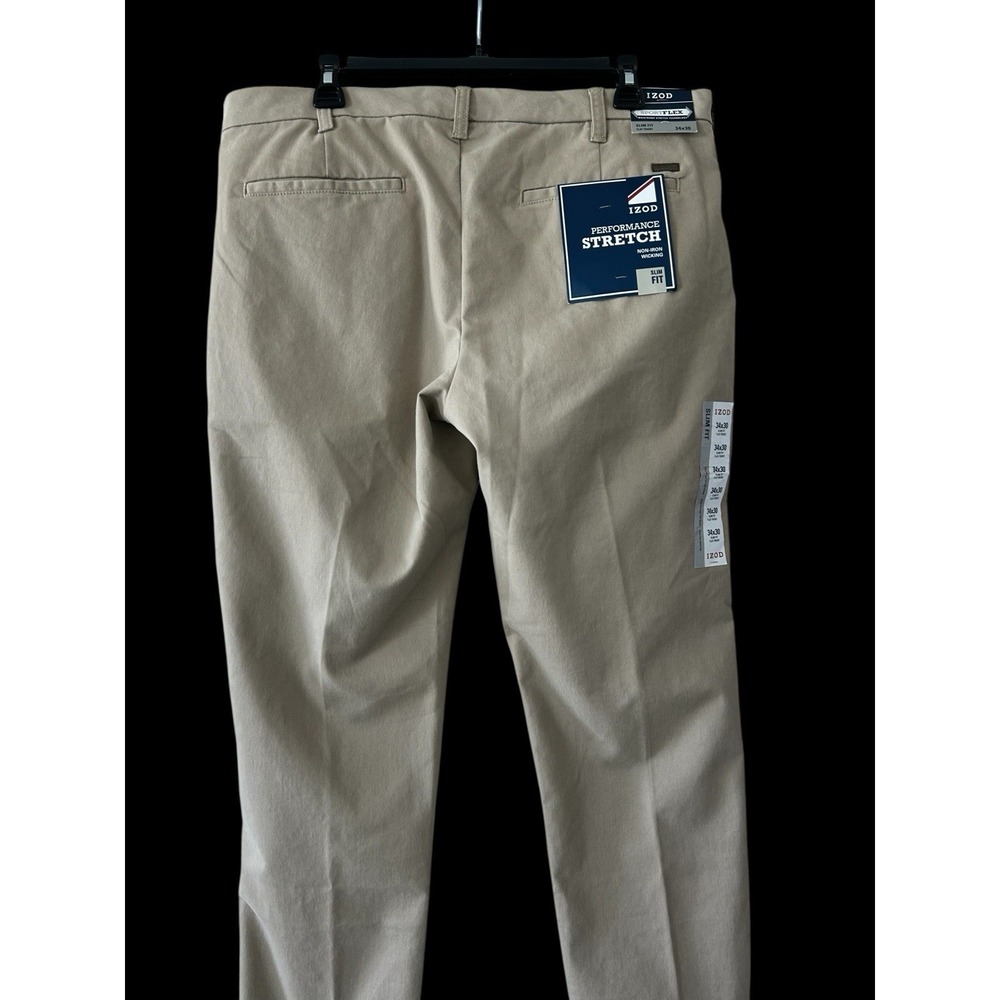 NEW Men's Izod Sports Flex‎ Khaki Tan Pants Performance Stretch 34x30 Sport Golf - Picture 5 of 12